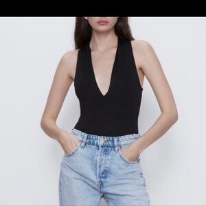 Black Sleeveless V-Neck Women's Top